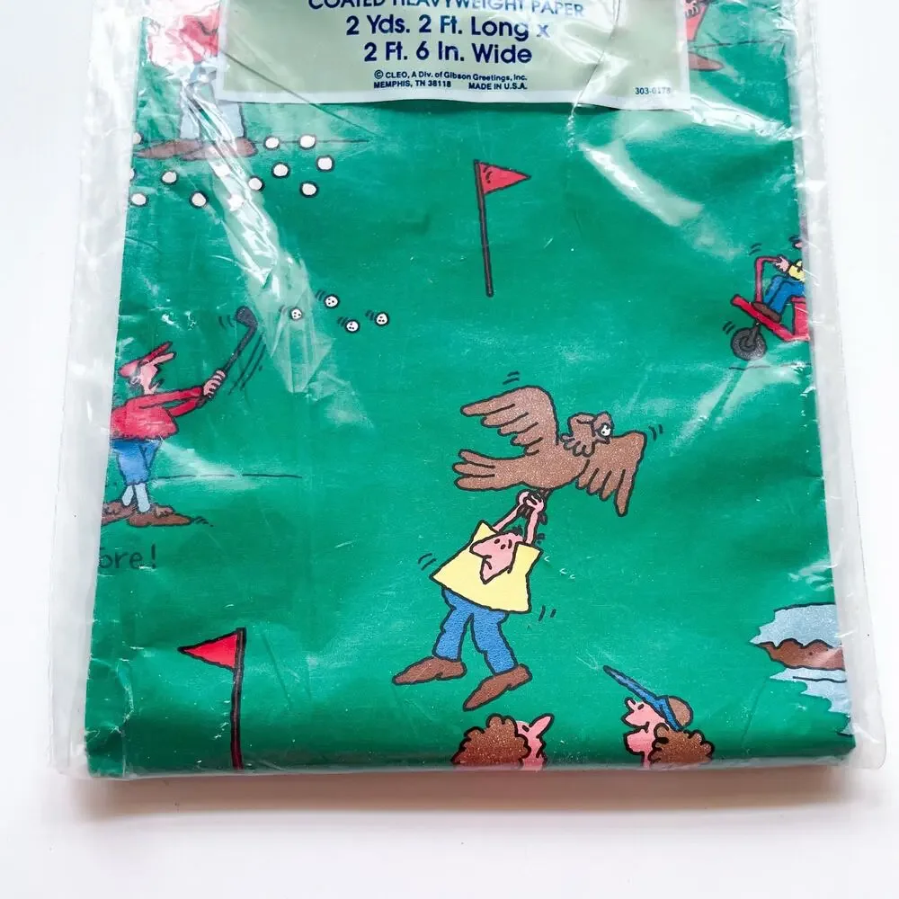 New Vintage Novelty Funny Golf Themed Green Gift Wrap Wrapping Paper 20sqft
